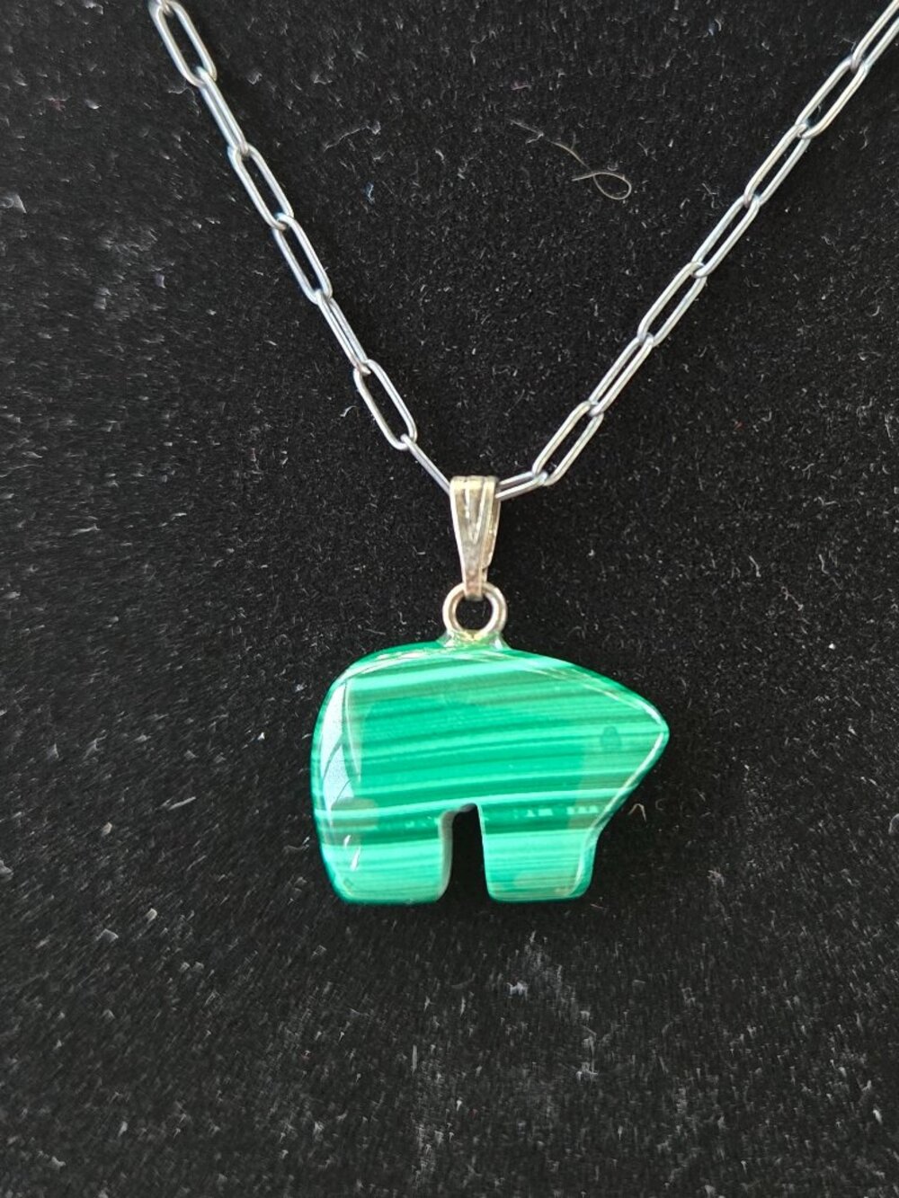 Malachite Bear Pendant & Necklace